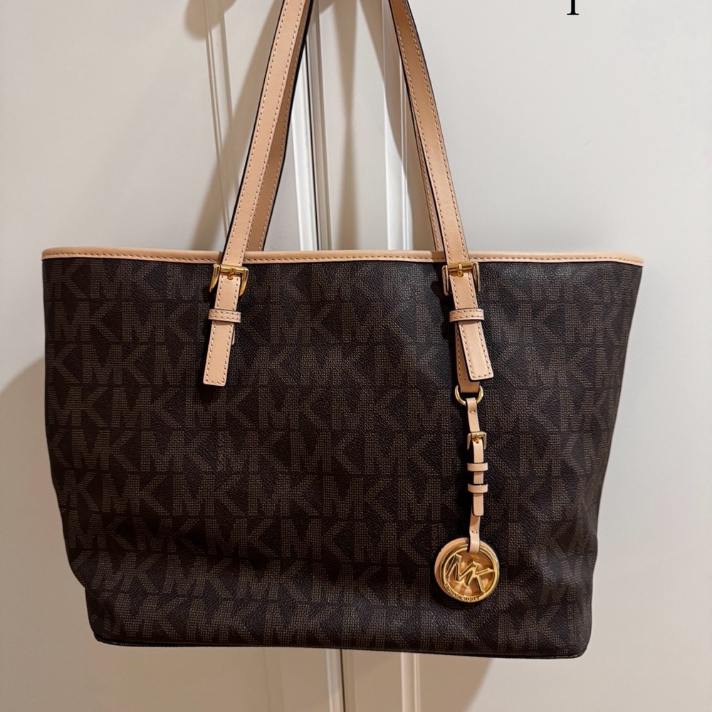Michael Kors Dark Brown and Tan Tote Bag